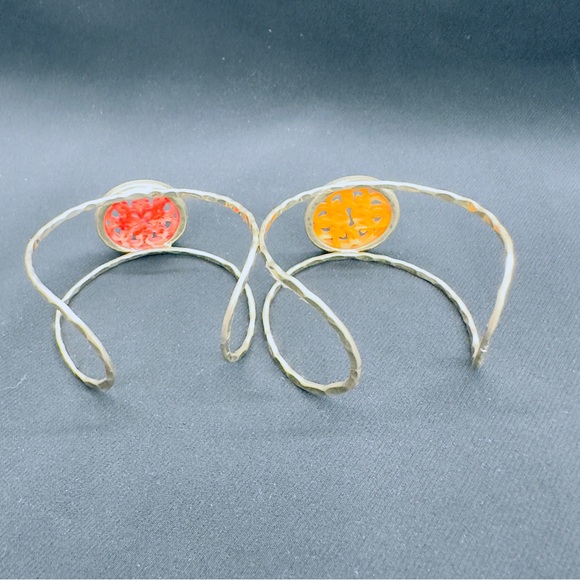 Two Orange Resin & Gold Trimmed Cuff Bracelets - Picture 4 of 6